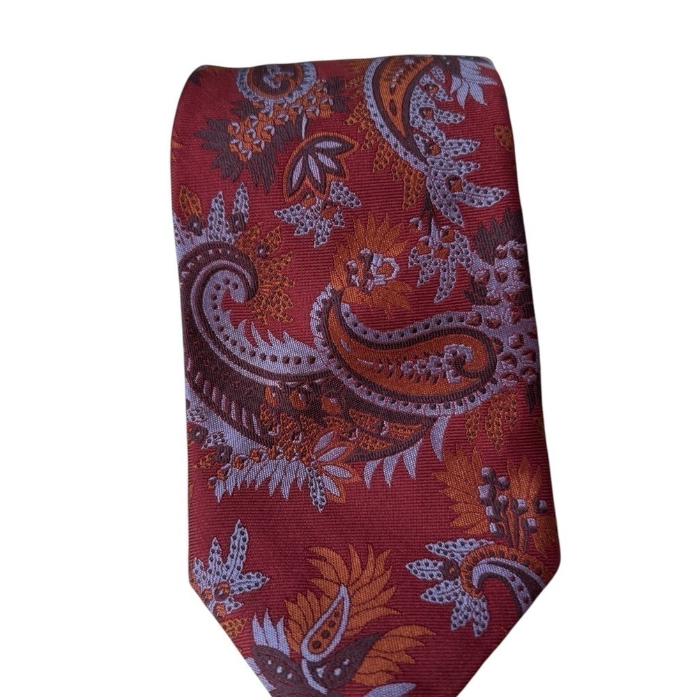 Robert Talbott Best of Class Extra long 4 X 63 in. Paisley Bergundy Blue Tie